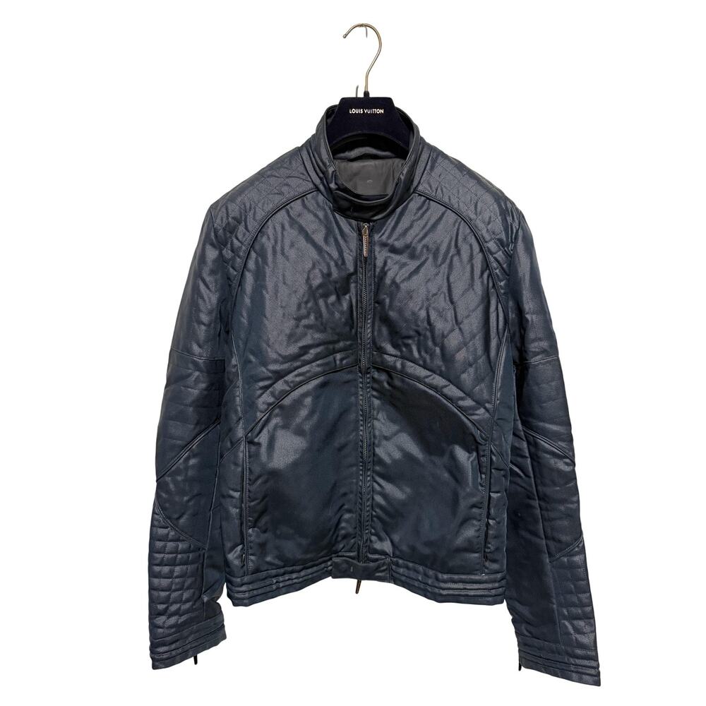 Gazzarrini Jacket Mens 50 Blue Quilted Moto Biker Full Zip Made in Italy Nylon